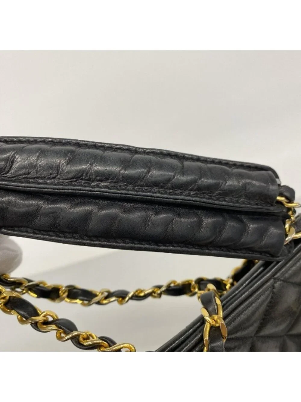 Chanel Shoulder Bag Quilted Lambskin Black Gold